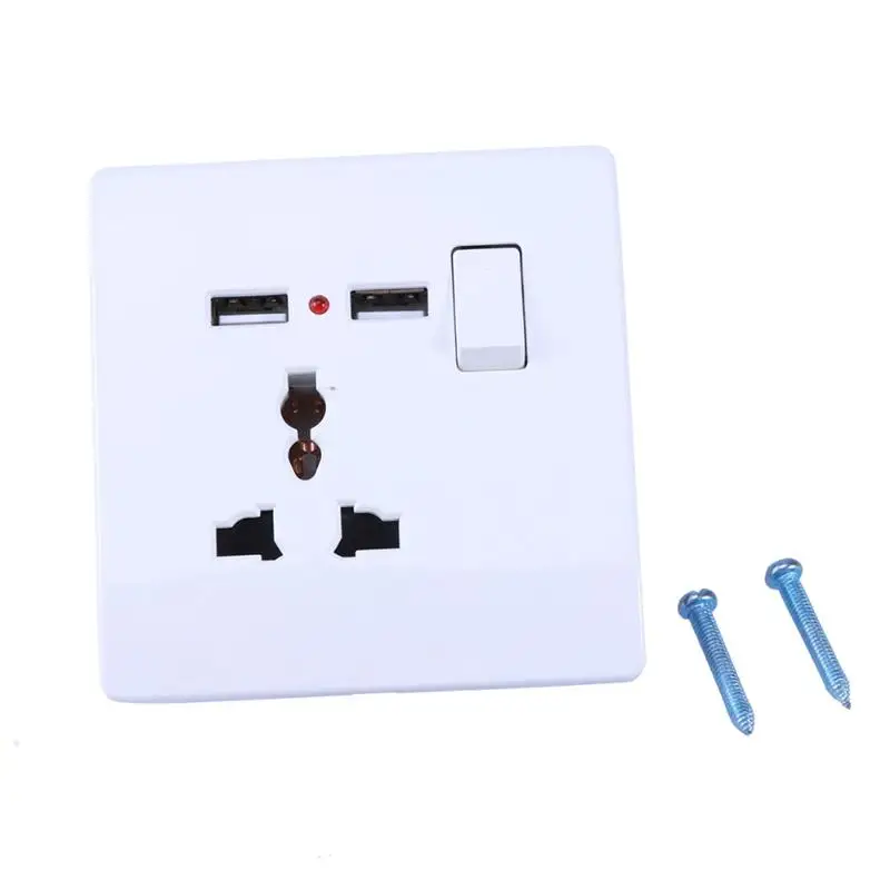 Foxnovo Универсальный 2A Dual USB настенная розетка Выход 3-контактный Мощность Зарядное устройство порт для зарядки через выход лицевой панели Панель в красный горошек с выключателем для телефонов