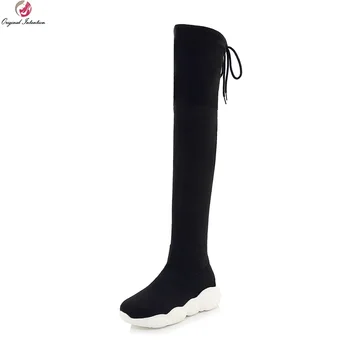 

Original Intention New Popular Sock Boots Woman Black Over Knee High Wedges Boots Sexy Concise Shoes Female Charming Stylish