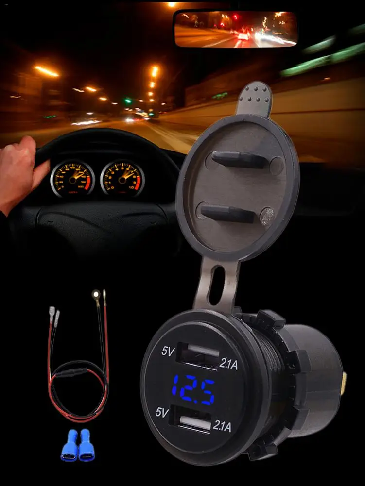 USB автомобильный прикуриватель, автомобильное зарядное устройство для мотоцикла, светодиодный дисплей, зарядное устройство, автомобильный адаптер, зарядное устройство для мотоцикла, кабель 60 см# 5YL