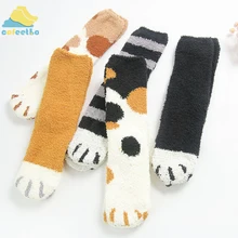 Милые женские носки с когтями в виде когтей кошки; теплые домашние носки-тапочки с милыми героями мультфильмов; сезон осень-зима; бархатные коралловые носки для сна; аксессуары для носков