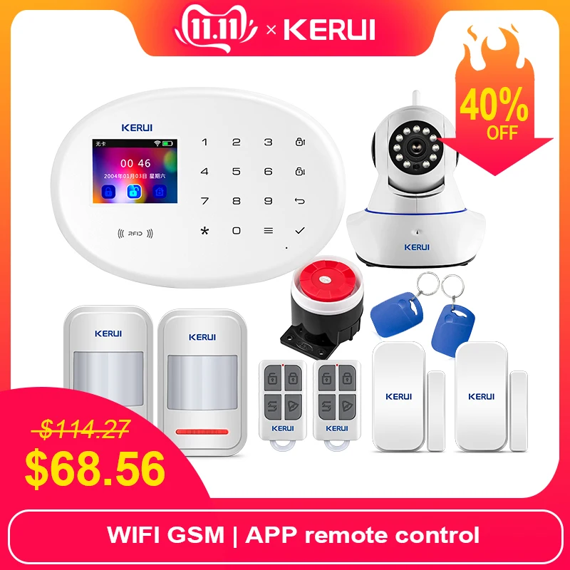 KERUI Wi-Fi GSM домашняя охранная сигнализация с 2,4 дюймов TFT сенсорная панель приложение управление RFID карта беспроводной умный дом Охранная