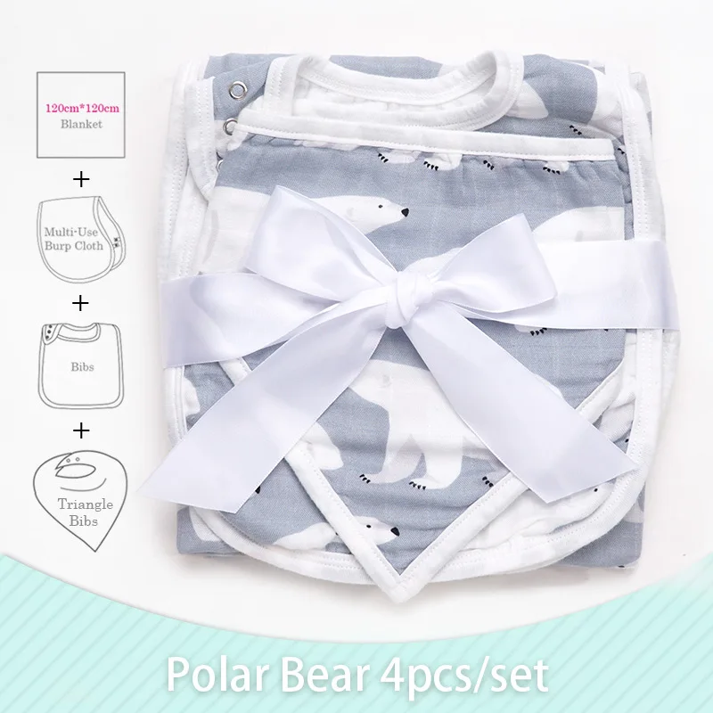 White bear Дропшиппинг Infantil детские вещи хлопчатобумажное одеяльце и Слюнявчики(4 шт./компл.) Новорожденные пеленать подгузники из муслина многофункциональное детское банное полотенце - Цвет: White bear