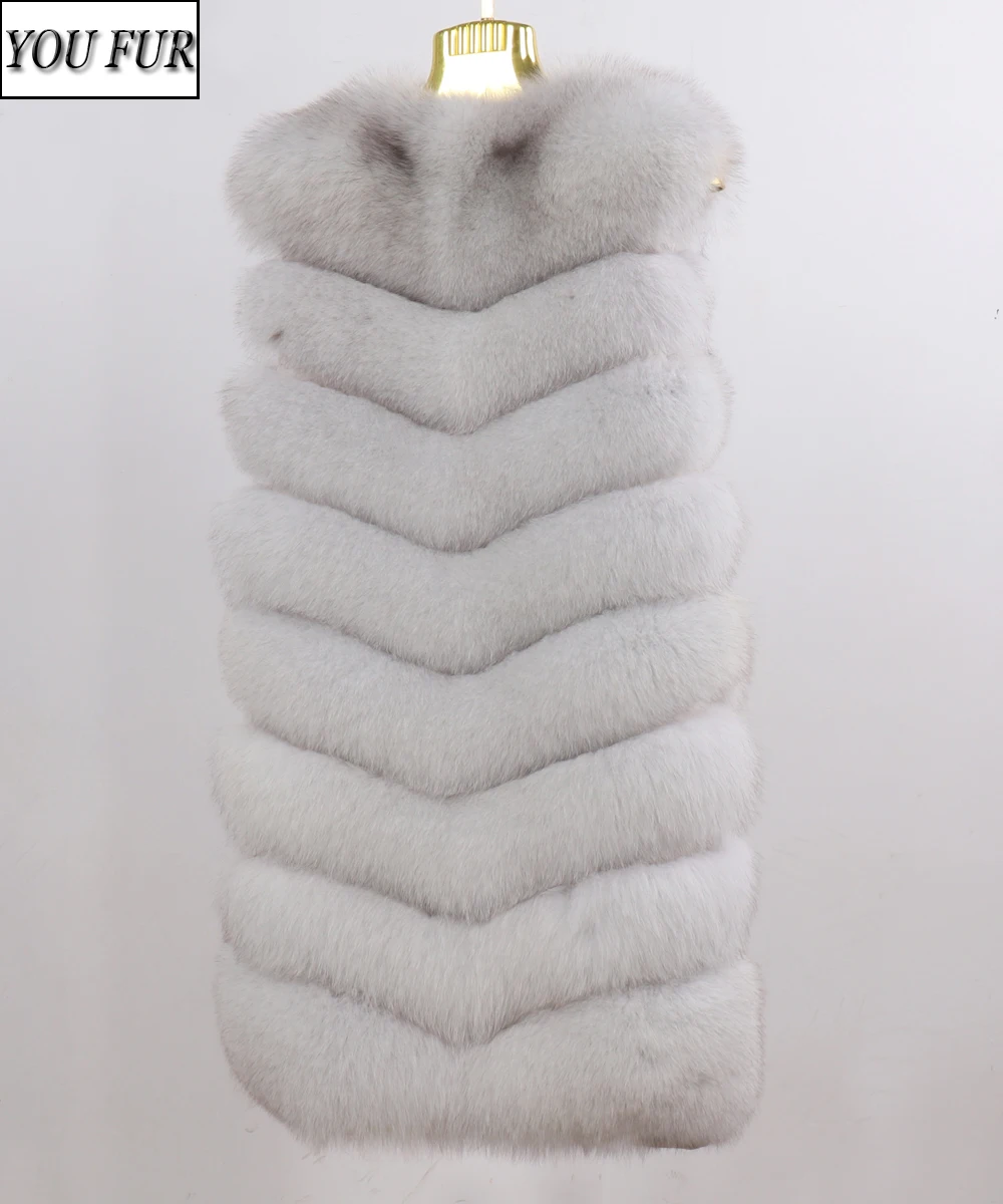 New-Long-Style-90cm-Lady-100-Natural-Real-Fox-Fur-Vests-Winter-Women ...