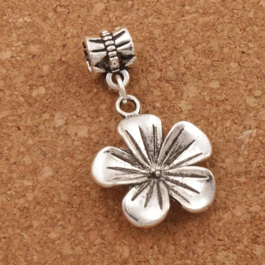 80ps    Zinc Alloy Tropical Plumeria Flower Big Hole Beads Fit European Bracelets Jewelry DIY B327 19.3x33.8mm