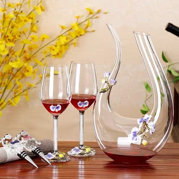 

High End Glass Goblet Cup Wine Decanter Red Wine Plugger Full Set Transparent Stemware U Shape Free Shipping