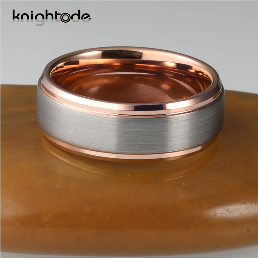 Обручальное кольцо из карбида вольфрама 8 мм розовое золото|Обручальные кольца| |