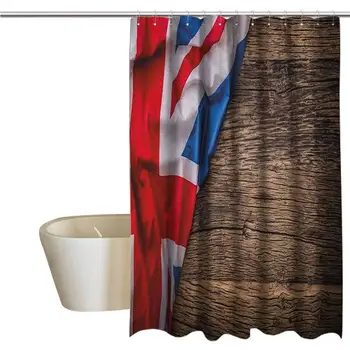 

Union Jack Hotel Fabric Shower Curtain Flag of United Kingdom on Old Oak Wooden Board English Nation Country Britain Cloth