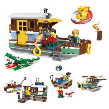 

406pcs 3 In 1 Fishing Boat House Croco Building Blocks Toy Kit Diy Educaational Children Christmas Birthday Gifts