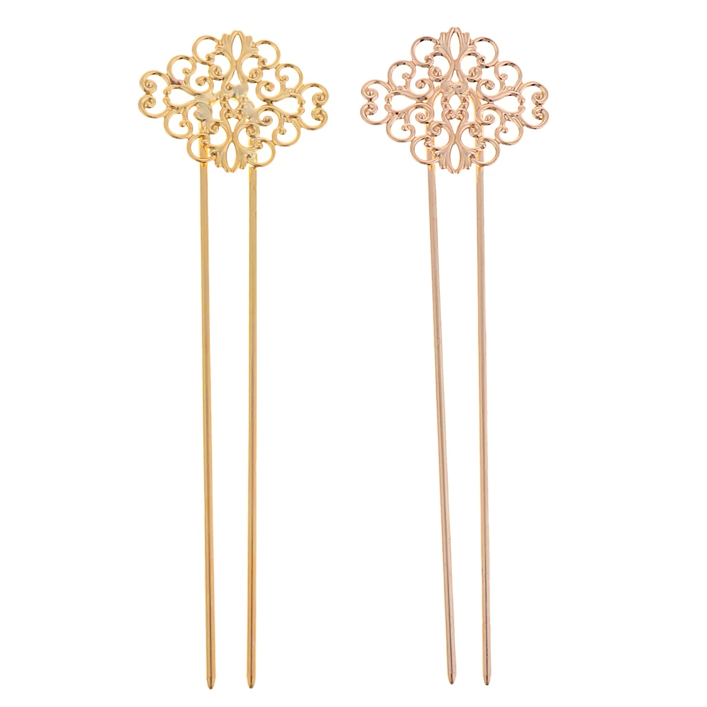 Women Girls Hair Chopsticks Buns Chignon Hollowed Floral Hair Sticks Retro 