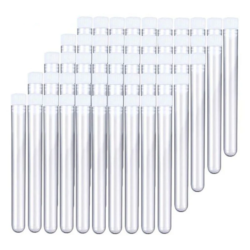 

200Pcs Clear Plastic Test Tube with Cap 12X100mm U-Shaped Bottom Long Transparent Test Tube Lab Supplies
