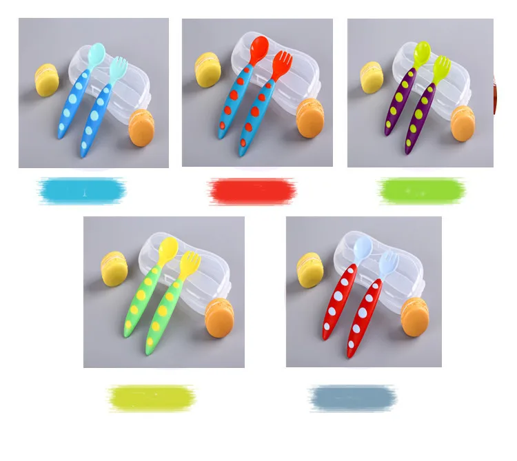 Детская мультяшная ПП двухцветная ложка для кормления ложка тренировочная ложка и вилка набор опционально цвет приемная коробка