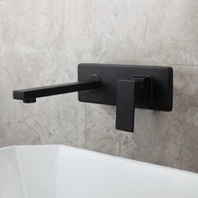 KEMAIDI Black Painting Wall Mounted Tap Bathroom Basin Sink Faucet Solid Brass Hot & Cold Mixer Matte Black Bathtub Faucet