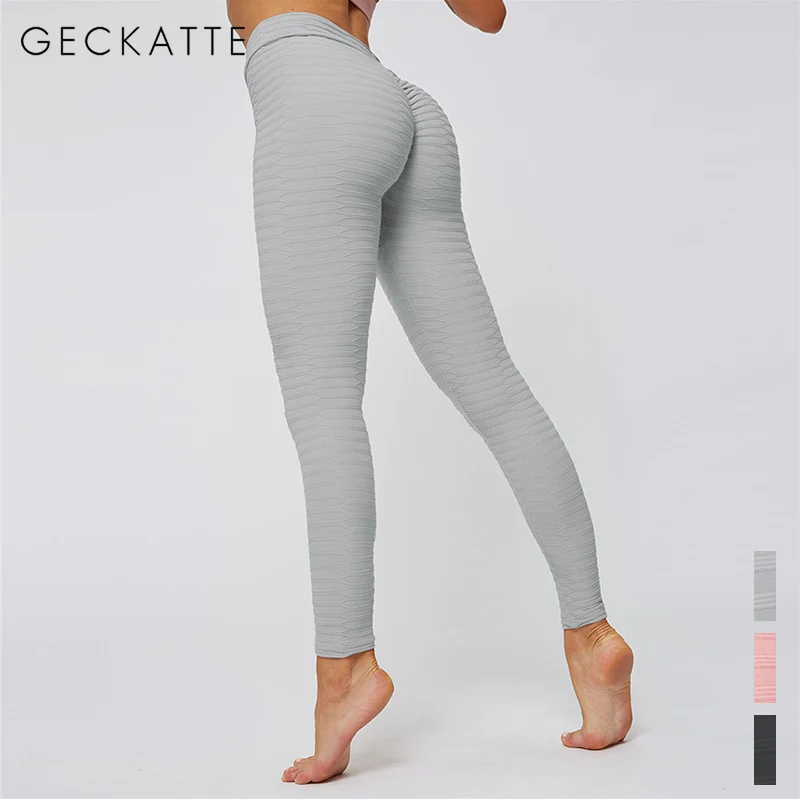 GECKATTE, леггинсы для фитнеса, женские, пуш-ап, дышащие, леггинсы, высокая талия, для тренировок, розовые, одноцветные, штаны, длина по щиколотку, эластичные леггинсы