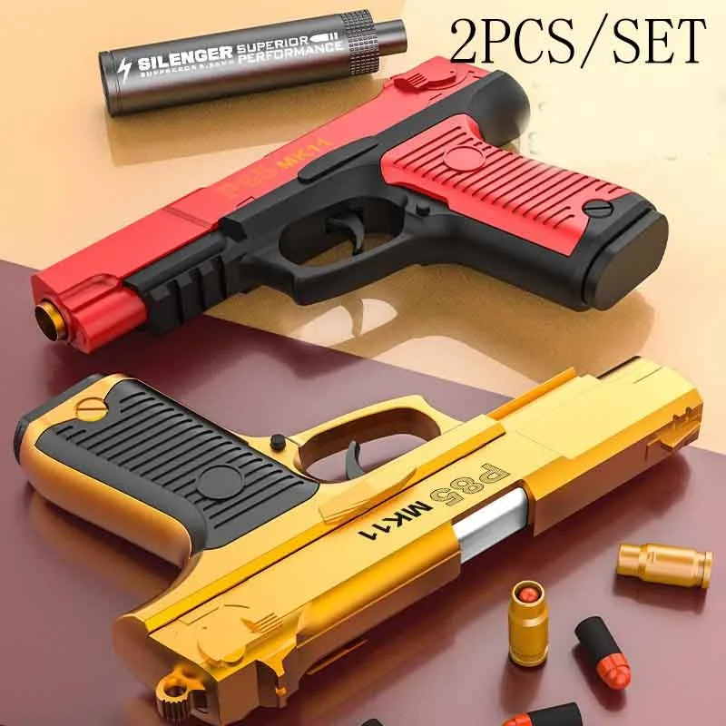 2pcs/ Set Pistol Glock Eva Soft Bullet Toy Gun Kids Outdoor Shooting Toy Cs Game Air Shooting Gun Weapon Soft Ball Guns Fake Gun