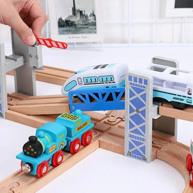 Wooden Double Deck Bridge Overpass Toy DIY Train Tracks Railway Scene Accessory enjoying hours of happy family time together 4