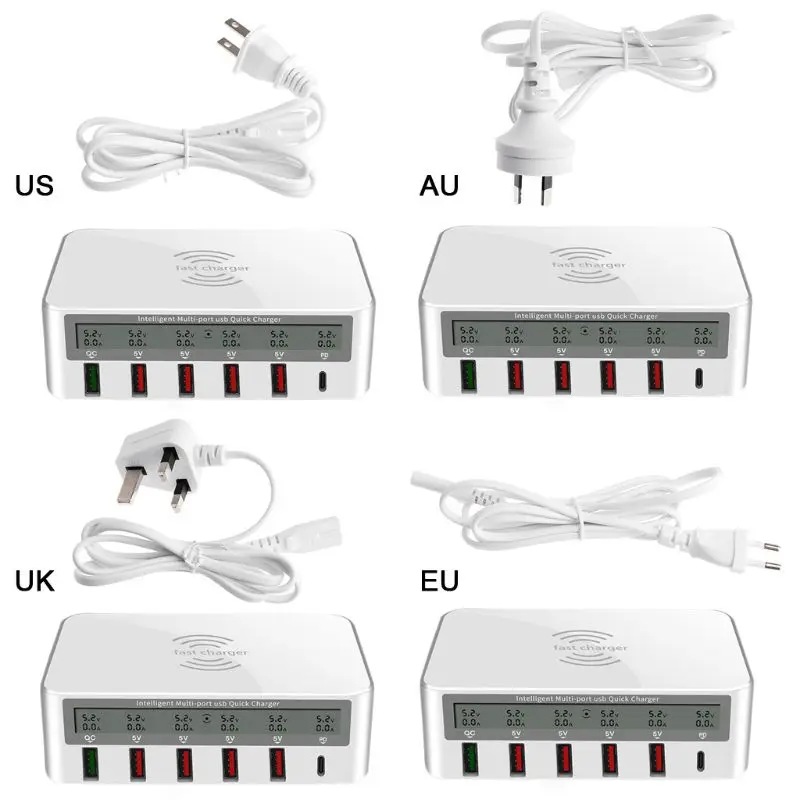 Универсальный 100 Вт 5x USB QC 3,0& type C PD быстрое зарядное устройство адаптер Qi Беспроводная зарядная станция для iPhone ipad samsung Xiaomi huawei