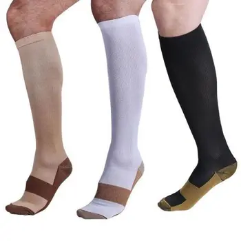 

1 Pair Unisex Anti-Fatigue Copper Compression Stockings Women Men Flight Travel High Elastic Stockings 3 Sizes