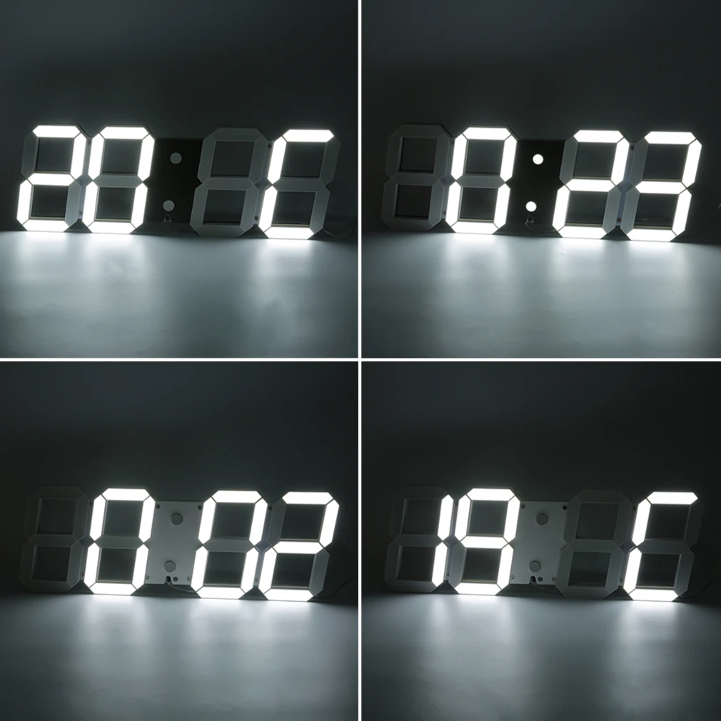1Pc Large 3D Modern Digital LED Wall Clock 24/12 Hour Display Timer Alarm