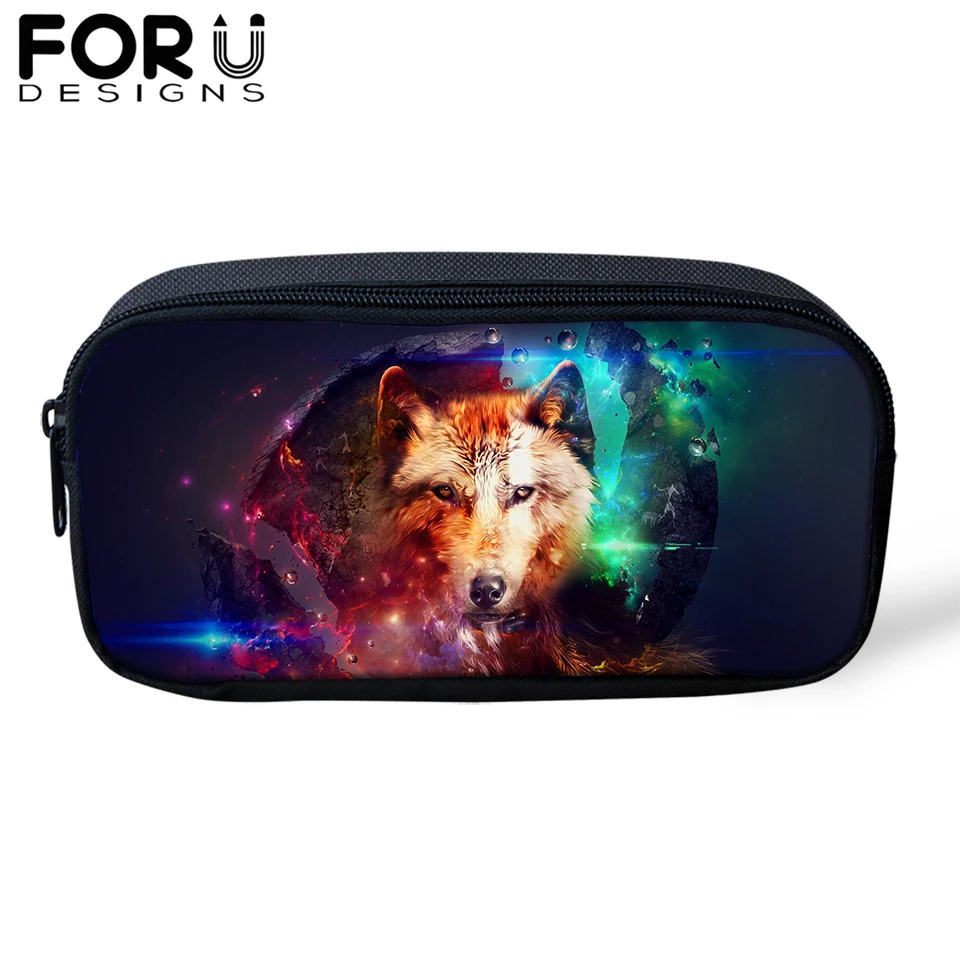 FORUDESIGNS/Сумка для карандашей пакет с рисунком волка из мультфильма для мальчика, Студенческая коробка для макияжа, дорожные кошельки, сумка для хранения канцелярских принадлежностей, защитный чехол