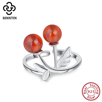

Rinntin 925 Sterling Silver Women Rings New Original Design Red Garnet Cherry Shape Adjustable Ring Party Jewelry TSR100