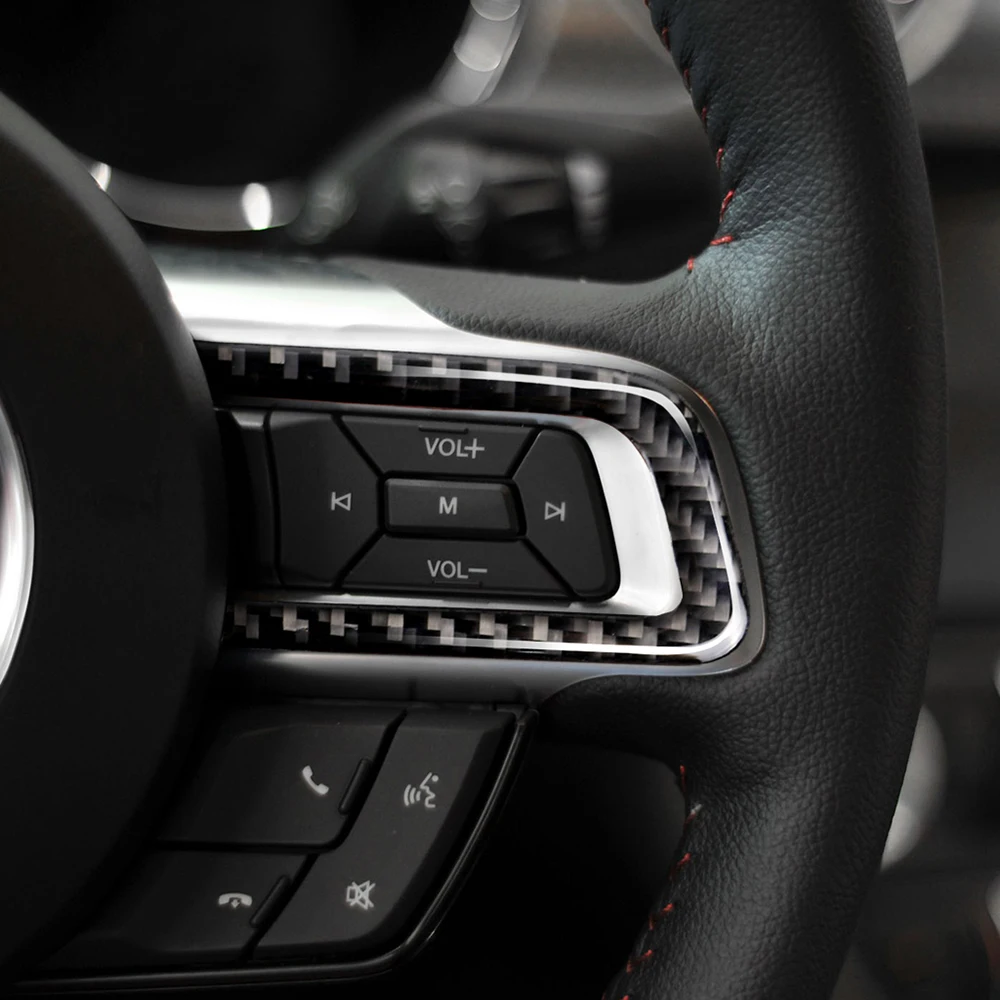 

Car Accessories Carbon Fiber Car Sticker Steering Wheel Switch Frame Decal Sticker Fit for Ford Mustang 2015-2017