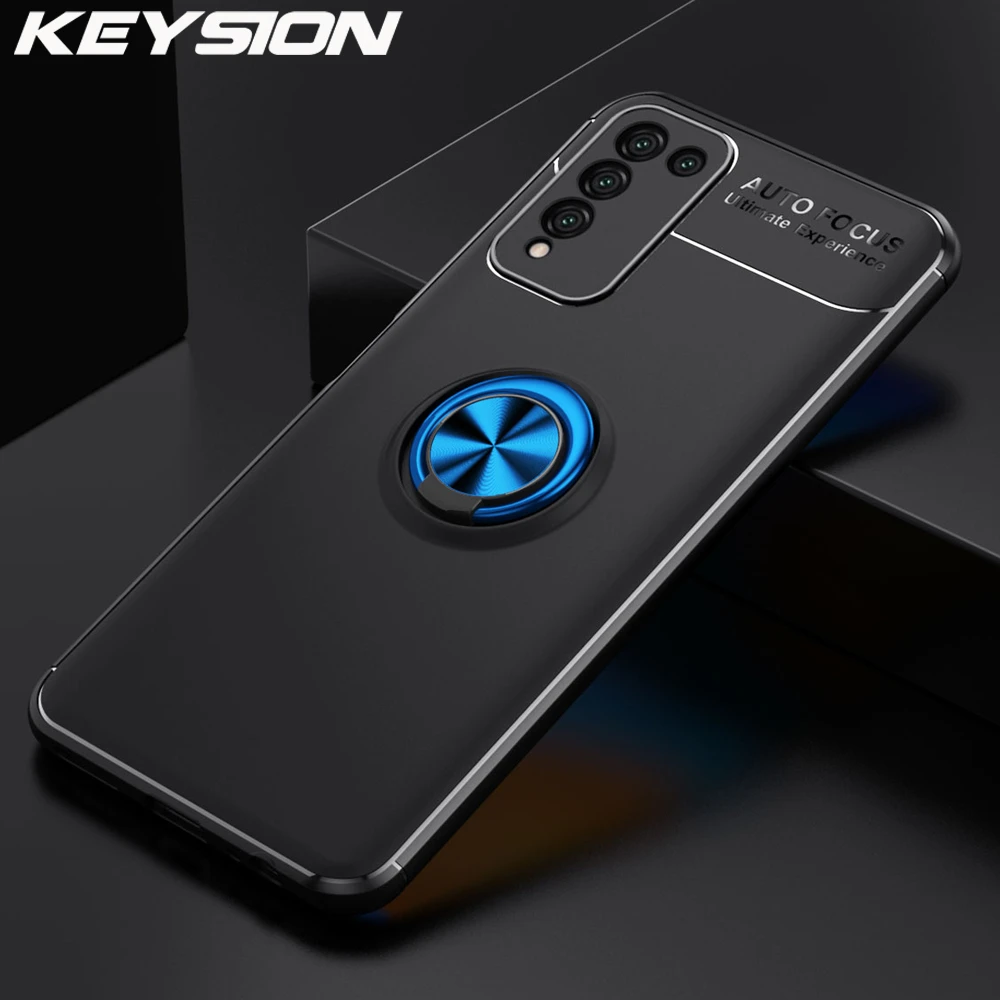 pu case for huawei KEYSION Shockproof Case for Huawei Honor 10X Lite Soft Silicone Magnetic Ring Stand Phone Back Cover for Huawei Honor 9X Lite cute huawei phone cases