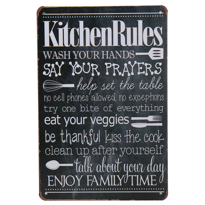 Vintage Plaque Our Kitchen Rules Tin Signs Medal Painting Poster Stickets Plates Bar Tintin Iron Sign Wall Decor 8x12 Inch H41