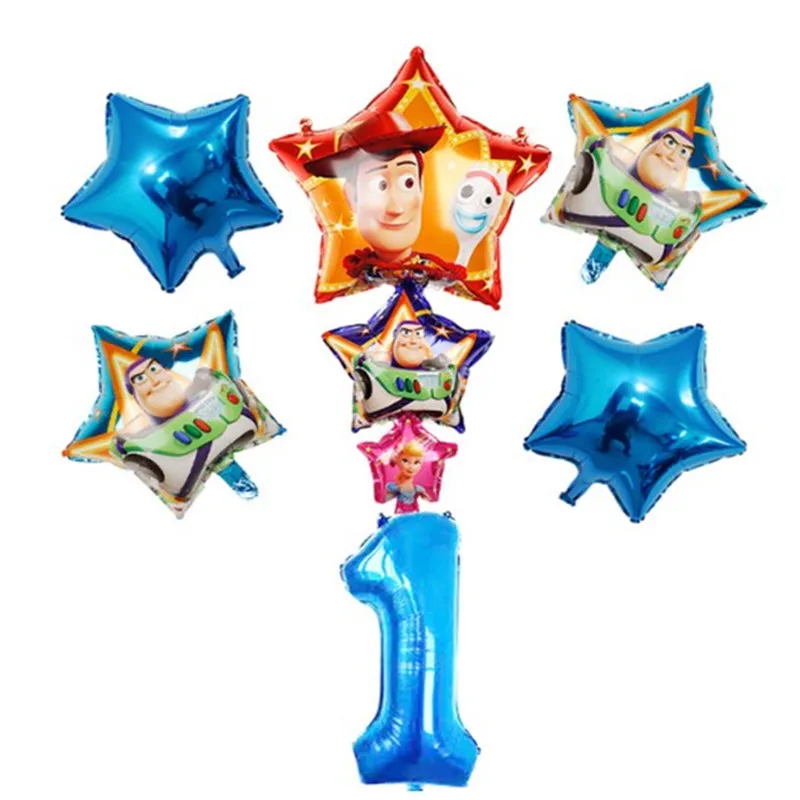 

6pcs 32 Inch Number Toy Story woody Buzz Lightyear cartoon foil balloons baby boy Blue air baloes birthday party decor kids toys