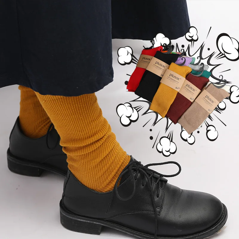 

RANMO Japanese New Lady stacked Socks fall solid color middle cotton socks double needle candy color cute socks recommended