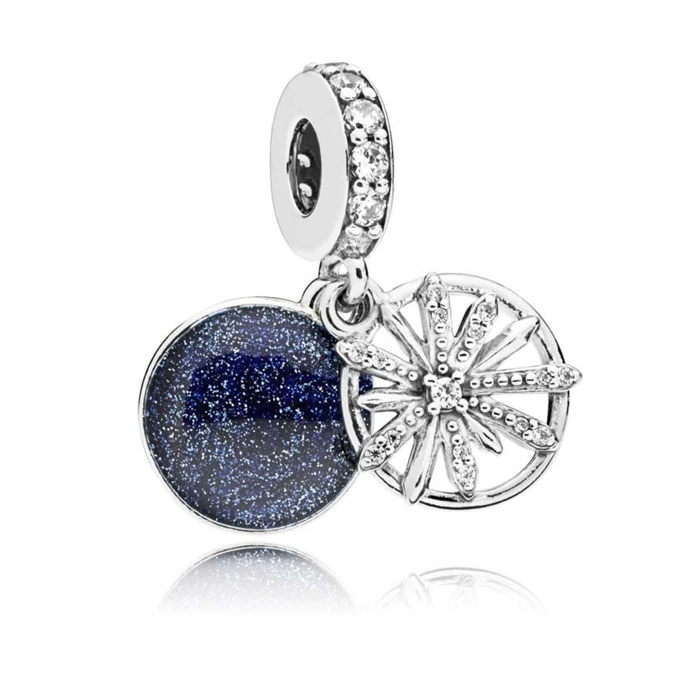 

NEW 100% 925 Sterling Silver Dazzling Wishes Dangle Charm Clear CZ & Blue Enamel Pendant Bead Fit Original Bracelet Jewelry Gift