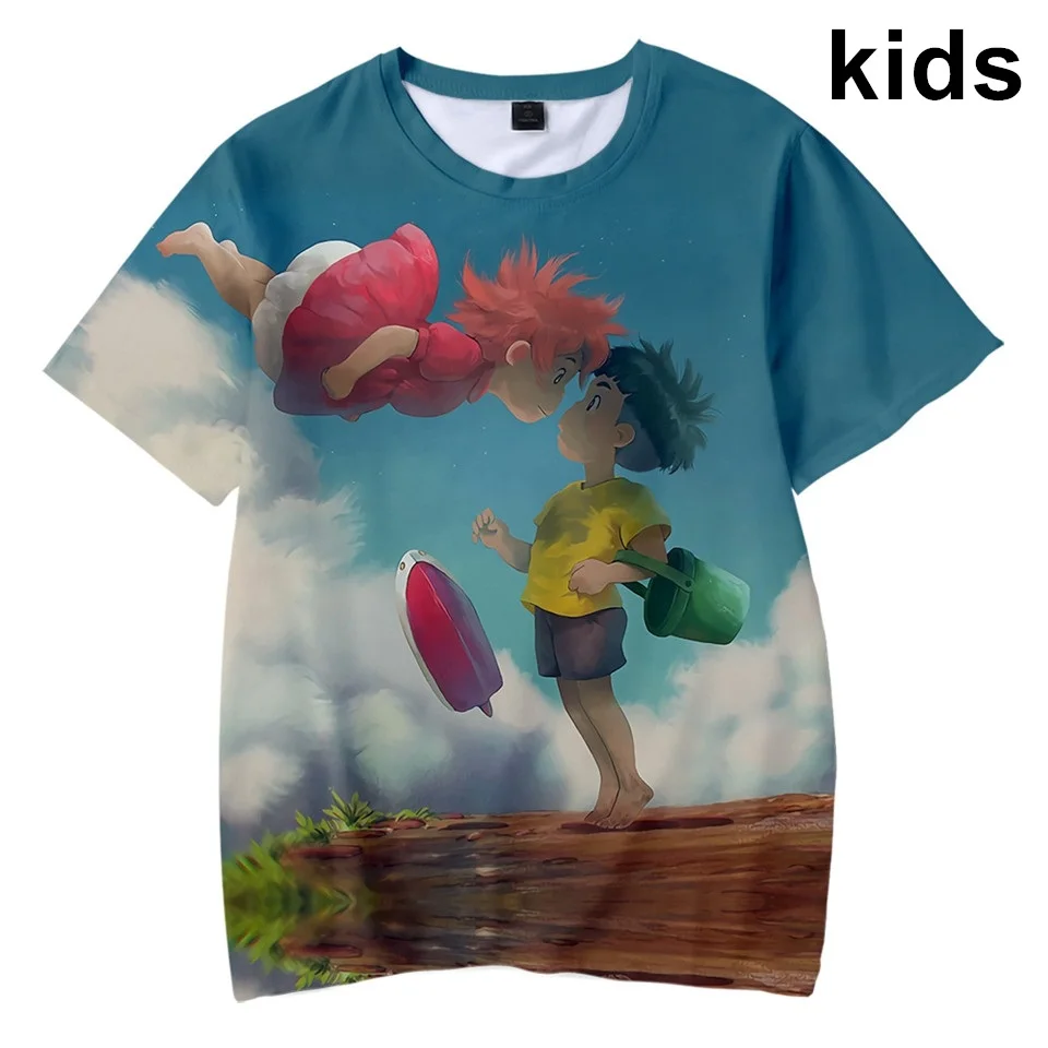 3 To 14 Years Kids t shirt Ponyo on the Cliff 3D Print t-shirt Boy Girls Short Sleeve tshirt Harajuku T shirts Children Clothes | Мужская