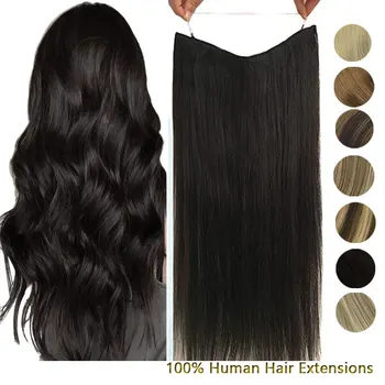 

Straight Halo Hair Extensions Invisible Headband Natural Flip Hidden Secret Wire 4 Clip Piece Ombre remy human hair for women
