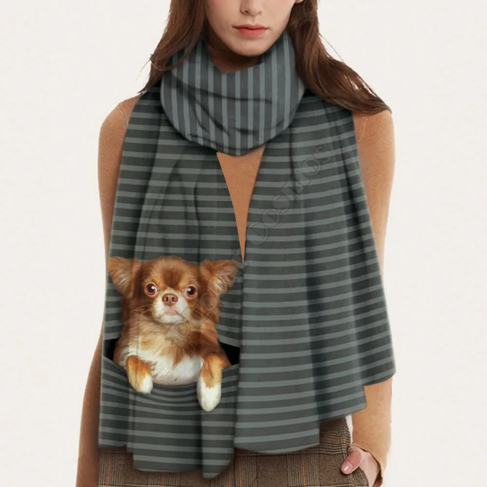 Keep You Warm Chihuahua 3D Printed Imitation Cashmere Scarf Autumn And Winter Thickening Warm Shawl Scarf