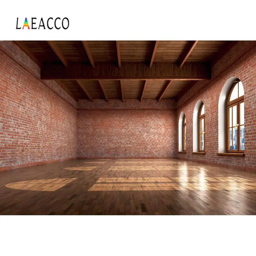 Laeacco Photo Background Empty Brick Room Wooden Floor Warehouse Office Interior Photography Backdrop For Studio | Электроника