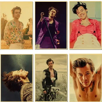 

Famous British Singer Harry Style Poster Retro Vintage Poster Kraft Paper Painting Wall Art for Living /Room/Bar Decor