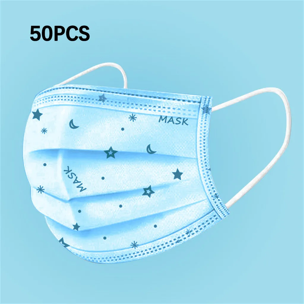 

50pc Children Mask Disposable Face Masks Print 3ply Ear Loop Face Shield Halloween Cosplay Good Quality Protection Mascarilla