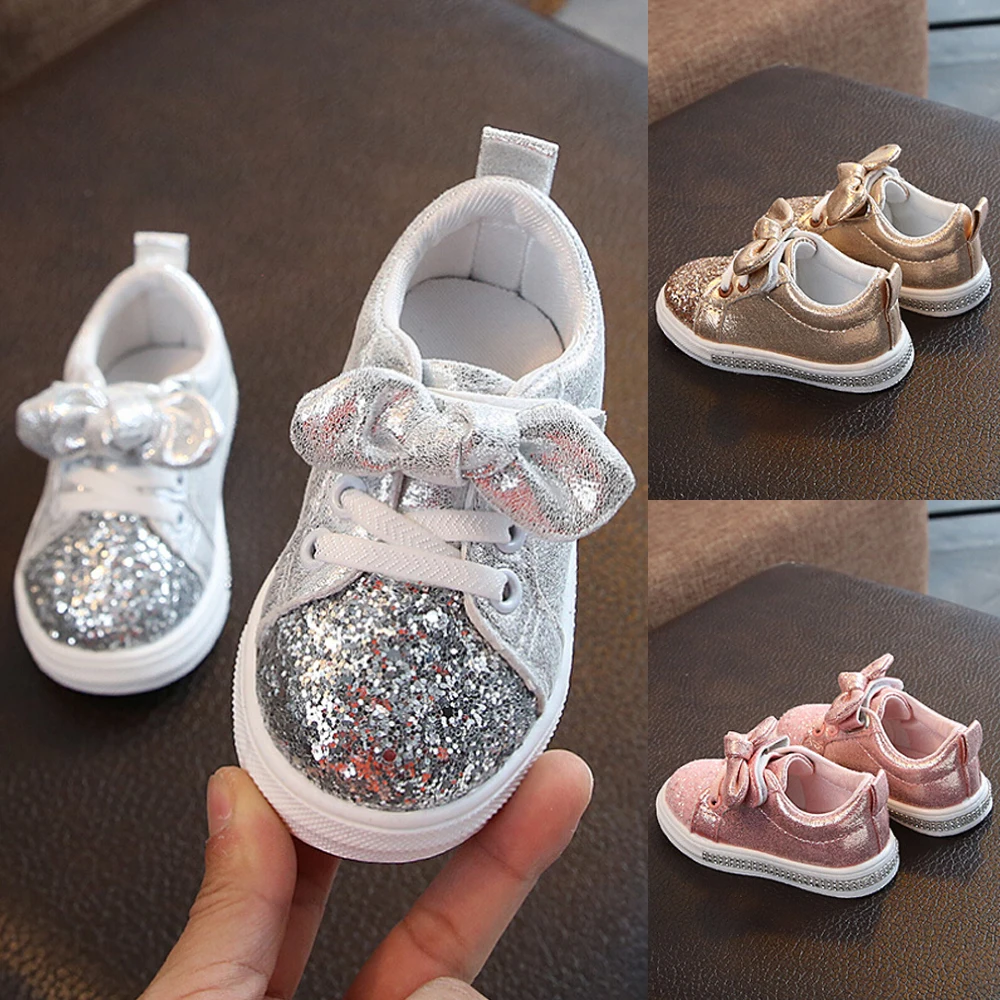 Детская обувь с бантом и пайетками для маленьких девочек; трендовая повседневная обувь для малышей вечерние модельные туфли