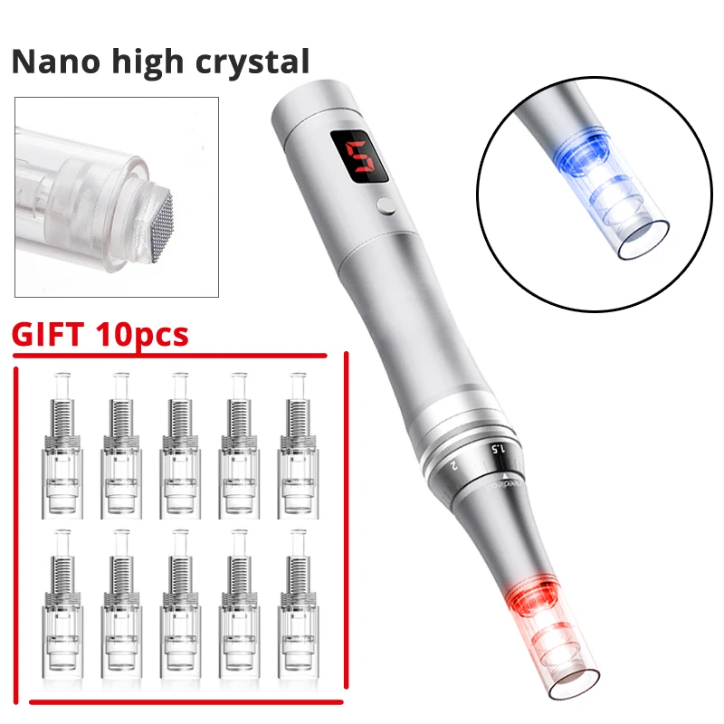 Nano high crystal DARSONVAL, Беспроводная usb зарядка, микро Ручка, серебро, 2 цвета, светодиодная игла для лица, картридж, тату-машина, микроиглы, ручка - Цвет: Nano high crystal