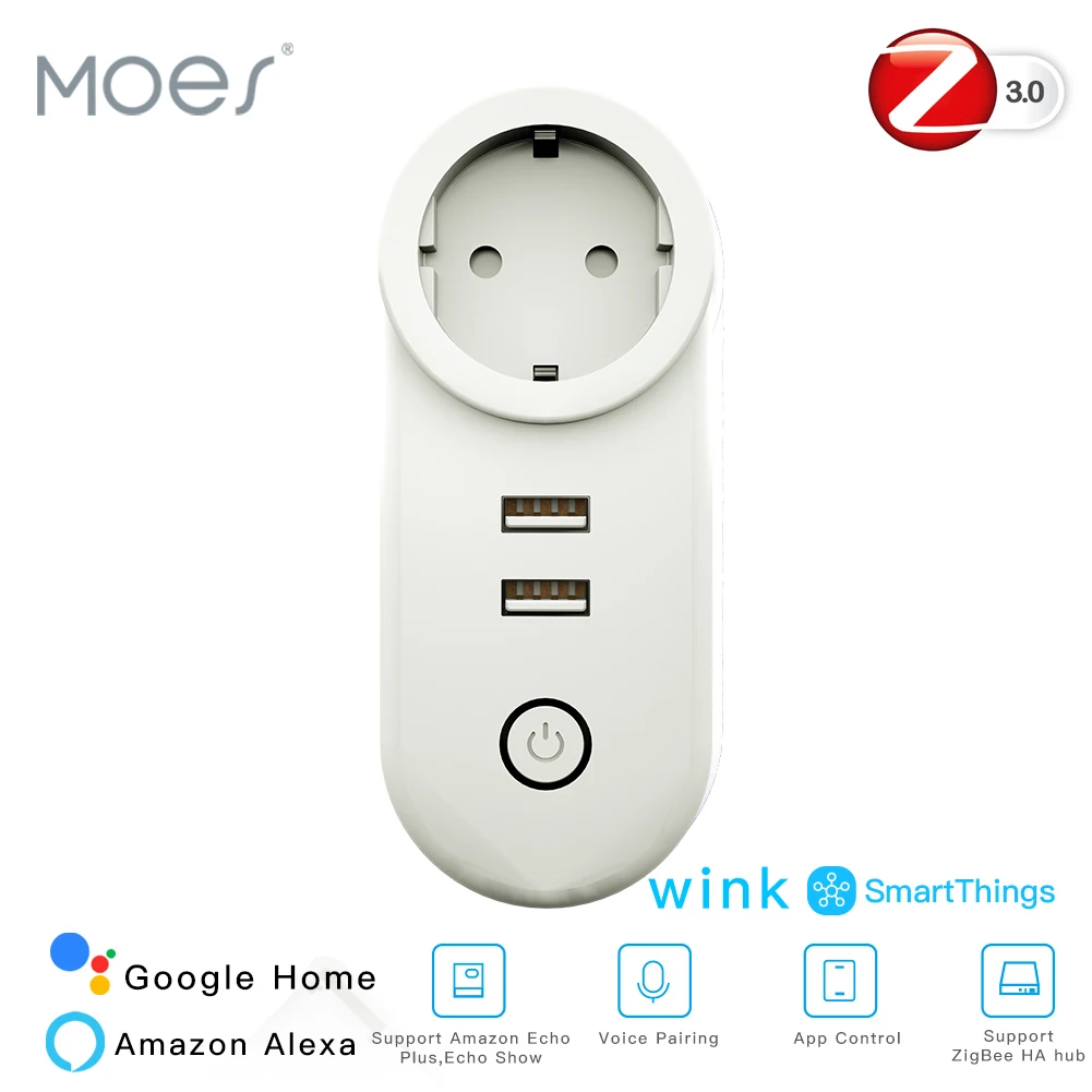 ЕС ZigBee3.0 двойной USB беспроводной разъем SmartThings приложение дистанционное управление эхо плюс Голосовое управление работа с Alexa Google Home