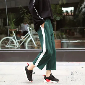 

Fashion Pants Women Casual Solid Color Thin Section Wide Leg Cropped Pant High Waist Casual Trousers T