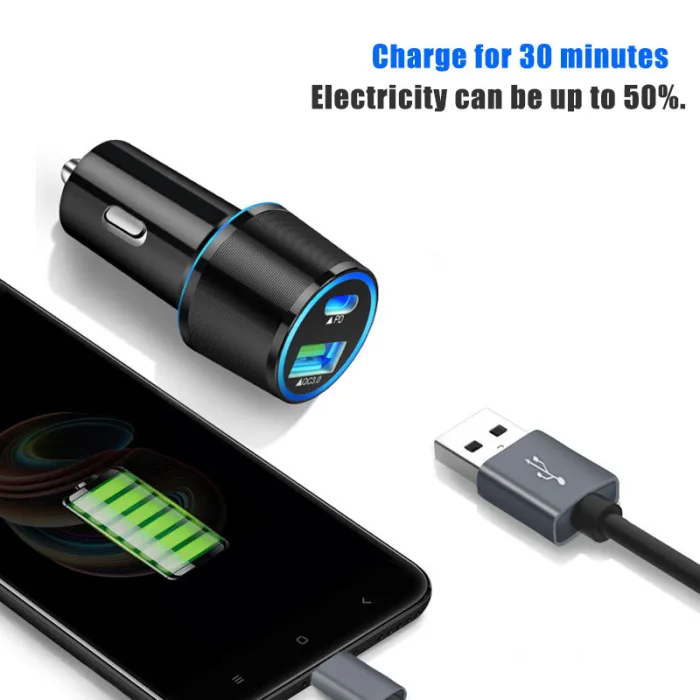 Автомобильное зарядное устройство с usb type C портом быстрой зарядки адаптер для смартфона планшета DU55