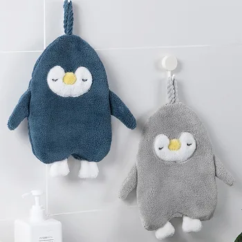 

Cartoon Kids Hanging Hand Towel Washcloths Soft Coral Velvet Quick Drying Towels Animal Penguin Kitchen Soft Bath Towel