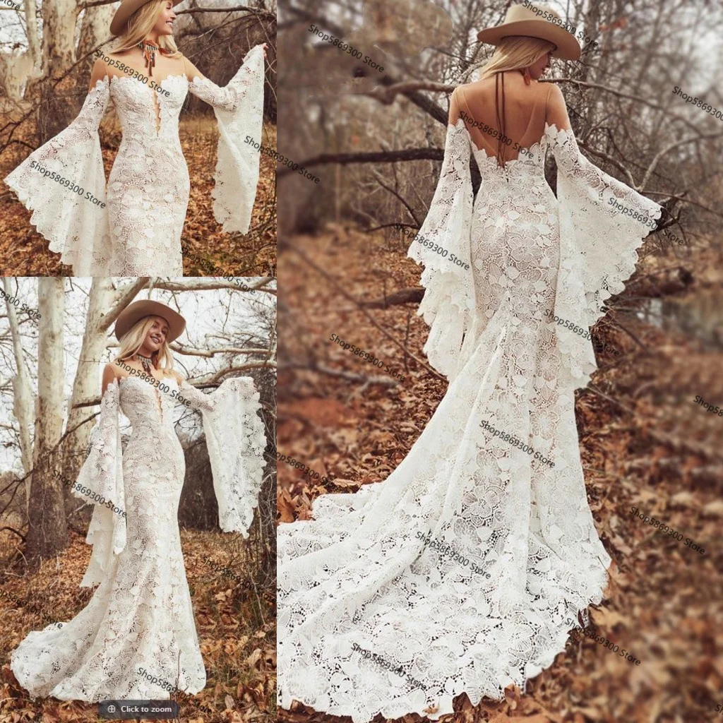 Boho Wedding Dress With Long Sleeves, Hippie Lace Wedding Dress, Romantic  Elopement Rustic Wedding Dress, Wrap Style Dress Style NALA -  Canada