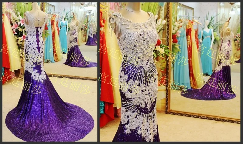 vestidos Роскошные Стразы Кристалл Формальные невесты Кружева Русалка Фиолетовый вечернее платье для выпускного вечера мать невесты платья