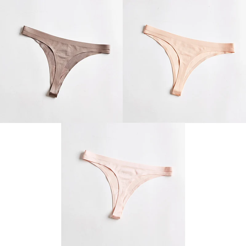 coffee nude pink Женское нижнее белье, сексуальные бесшовные спортивные трусы, женские, Т-образные, мягкие, стринги для женщин, нижнее белье, ледяной шелк, 3 шт. BANNIROU - Цвет: coffee nude pink