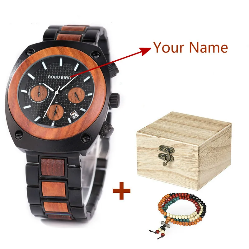 T-08-1 Your Name BoBo BIRD Wood and Stainless Steel Watches Mens часы мужские Fashion Swanky Quartz Watches часы For Christmas Gifts часы мужские - Цвет: T-08-1 Your Name