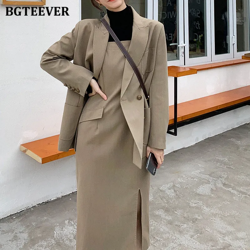 BGTEEVER Elegant OL Style Women Dress Suits Double Breasted Blazer &amp Sleeveless Side Split Pencil Female 2 Pieces - Цена: 2 745,44 руб.