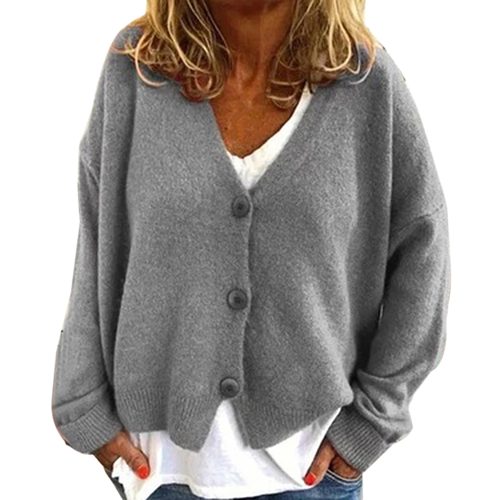 2 SHUJIN, осенние женские кардиганы, свитер с v-образным вырезом, одноцветная свободная вязаная одежда, однобортный вязаный кардиган, верхняя одежда, зимняя куртка, пальто - Цвет: 2