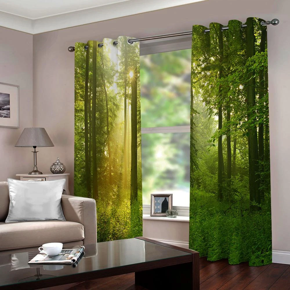 opacas 3D para de paisaje con luz solar de bosque para sala de estar, habitación de niños, Cortinas impresas para Hotel y oficina|Cortinas| - AliExpress