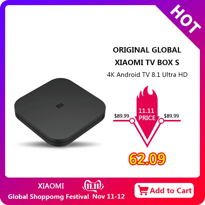 Günstig Original Globale Xiao mi mi TV Box S 4K HDR Android TV 8,1 Ultra HD 2G 8G WIFI Set Top Box Google Cast Netflix IPTV 4 Media Player